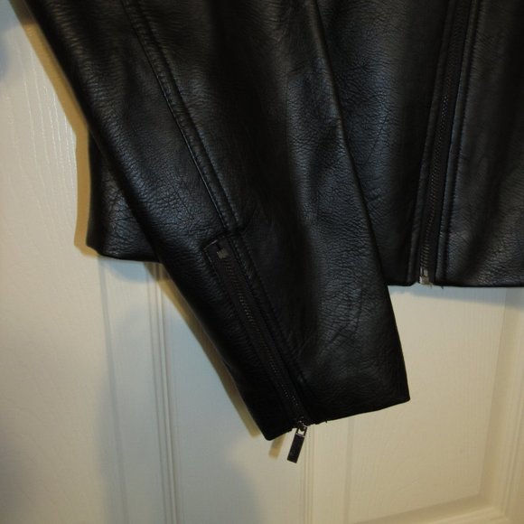 Prologue S Black Lined Faux Leather Jacket Zip Up Knit Collar - Picture 3 of 7